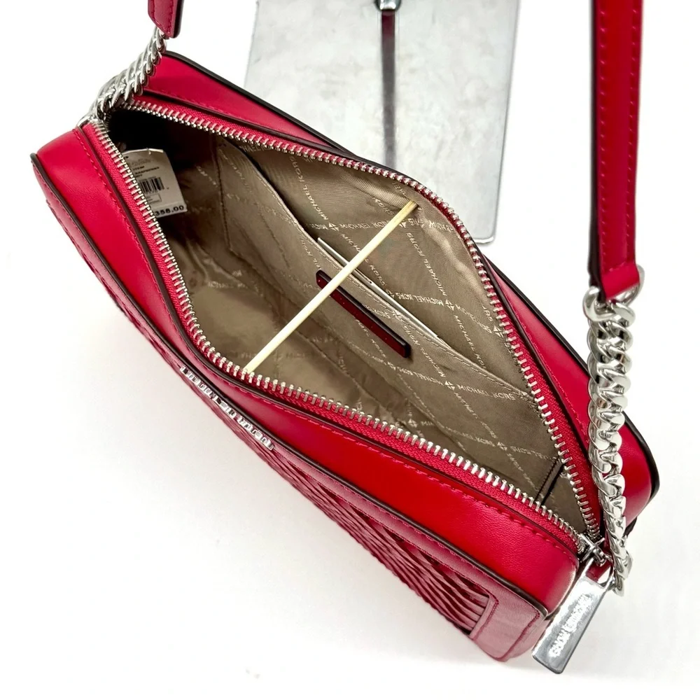 Michael Kors Jet Set Large Woven Crossbody Bag - Dark Raspberry